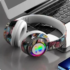 Alternative view of Casque Bluetooth Deepbass R9 pour ordinateur, jeu, Sport, Casque Graffiti, mode, RGB, basse