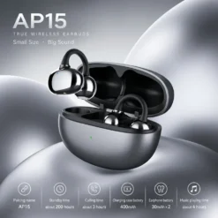 écouteurs Bluetooth sans fil Deepbass AP15 à clip d’oreille haute qualité Noir
