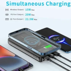 KONFULON Power Bank 20000mAh Wireless, Fast Charge 22.5W USB-C +15W Sans Fil QC 3.0 - Image 3