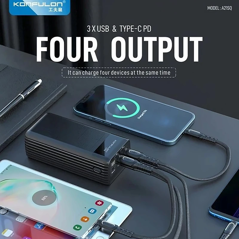 Power Bank Konfulon A21SQ 40000 mAh grande capacité et 4 ports de sortie - Image 5